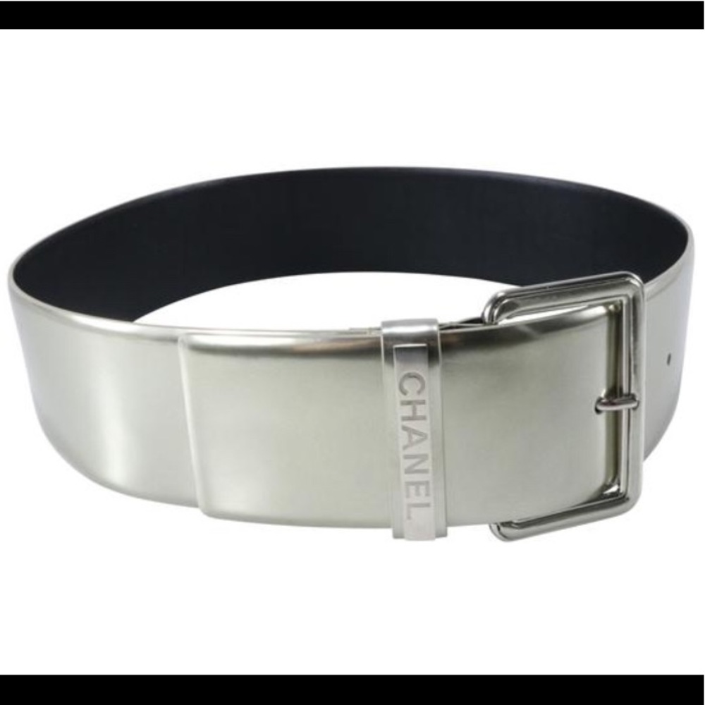 💯 auth CHANEL silver pewter leather belt 32/80